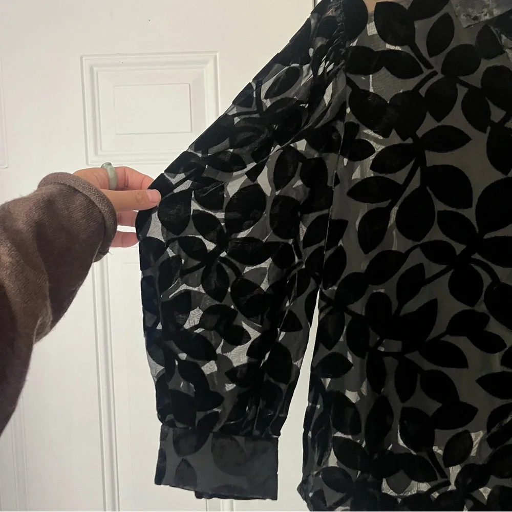 GRETCHEN SCOTT black sheer burn out velvet button up long sleeve shirt blouse - Picture 2 of 7